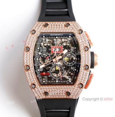 Full Diamond RM011-FM Felipe Massa Rose Gold Diamond Richard Mille Knockoff Watches Swiss 7750